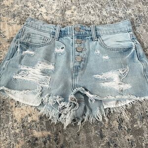 Cello Frayed Light Blue Jean Shorts